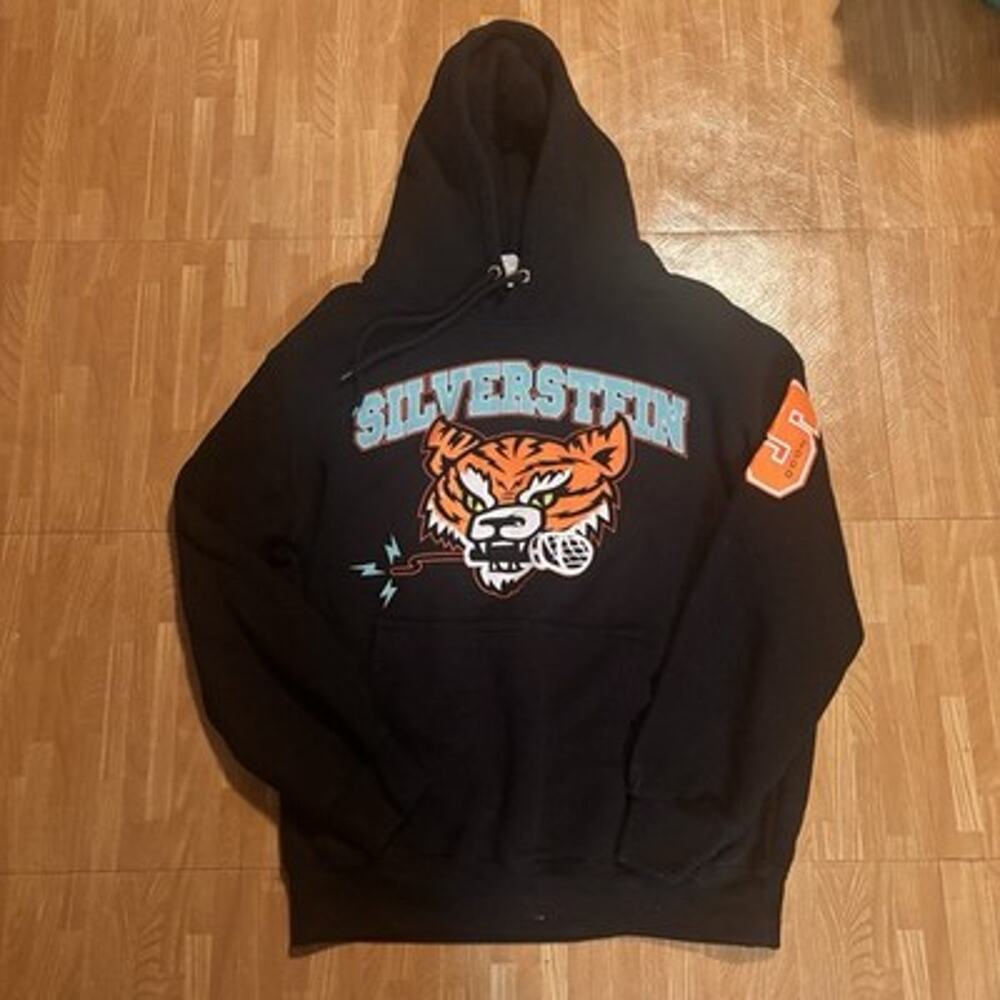 Silverstein Band Hoodie Mens Medium Black Tiger Microphone Graphic Pullover 2000
